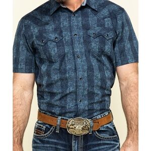 CODY JAMES MEN'S PAISLEY CHECK PLAID SHORT SLEEVE WESTERN SHIRT 2XL BLUE